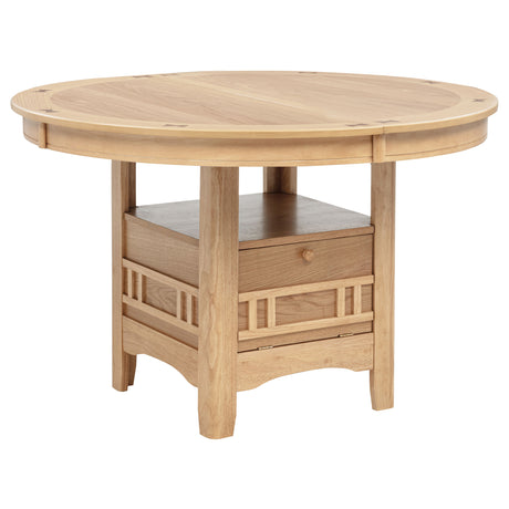 Lavon Round-to-Oval Extension Dining Table & 5-Piece Set - Pedestal Storage Base in Light Oak – view 7