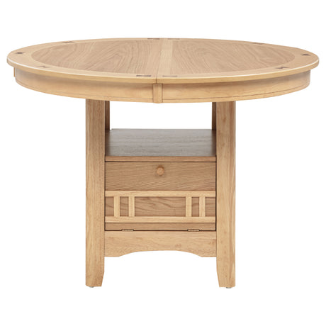 Lavon Round-to-Oval Extension Dining Table & 5-Piece Set - Pedestal Storage Base in Light Oak – view 9