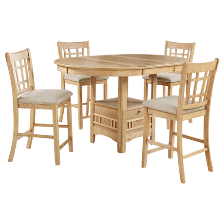 Lavon Oval Counter Height Extension Dining Table & Sets - Light Oak with Storage Pedestal & Linen Lattice-Back Chairs – view 18