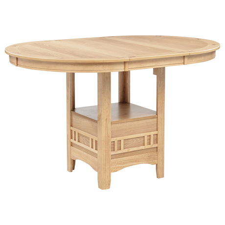 Lavon Oval Counter Height Extension Dining Table & Sets - Light Oak with Storage Pedestal & Linen Lattice-Back Chairs – view 19