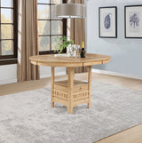 Lavon Oval Counter Height Extension Dining Table & Sets - Light Oak with Storage Pedestal & Linen Lattice-Back Chairs – view 1