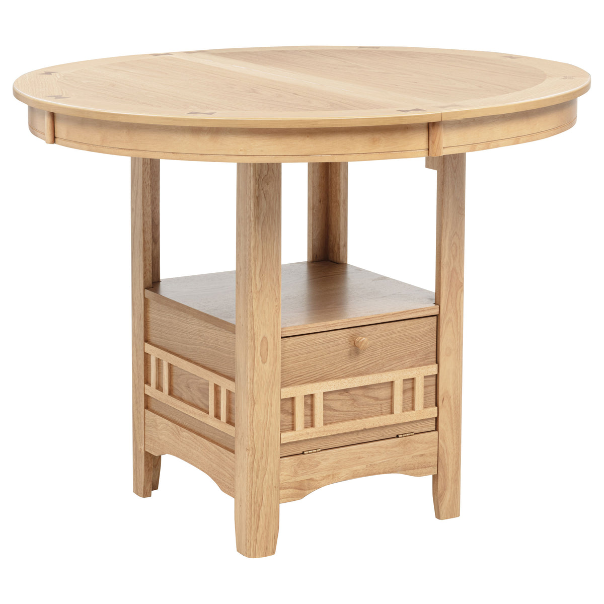 Lavon Oval Counter Height Extension Dining Table & Sets - Light Oak with Storage Pedestal & Linen Lattice-Back Chairs – view 6
