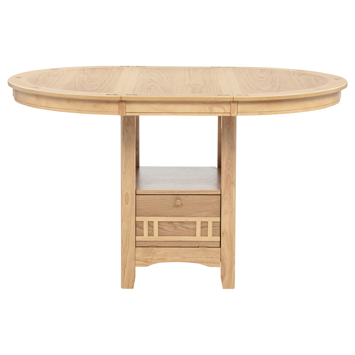 Lavon Oval Counter Height Extension Dining Table & Sets - Light Oak with Storage Pedestal & Linen Lattice-Back Chairs – view 7
