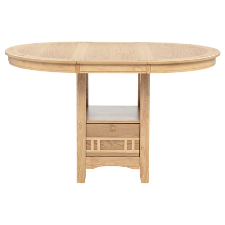 Lavon Oval Counter Height Extension Dining Table & Sets - Light Oak with Storage Pedestal & Linen Lattice-Back Chairs – view 7