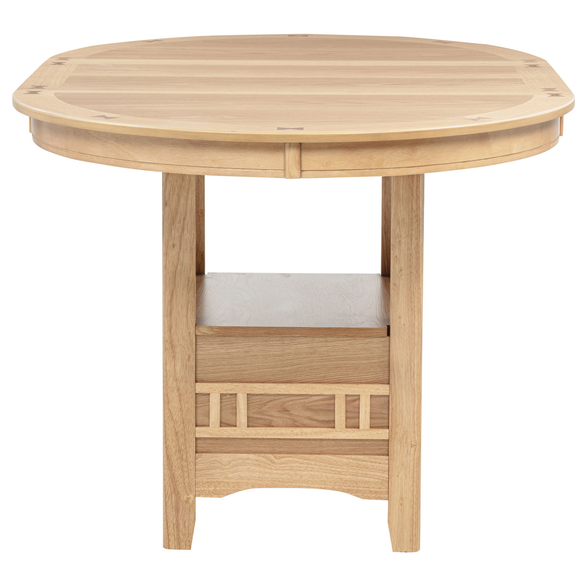 Lavon Oval Counter Height Extension Dining Table & Sets - Light Oak with Storage Pedestal & Linen Lattice-Back Chairs – view 9