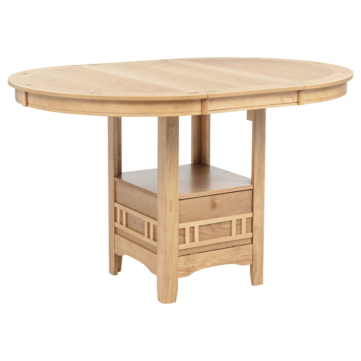 Lavon Oval Counter Height Extension Dining Table & Sets - Light Oak with Storage Pedestal & Linen Lattice-Back Chairs – view 11