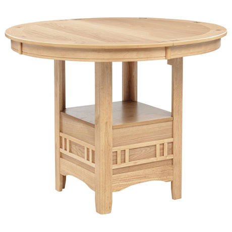 Lavon Oval Counter Height Extension Dining Table & Sets - Light Oak with Storage Pedestal & Linen Lattice-Back Chairs – view 12