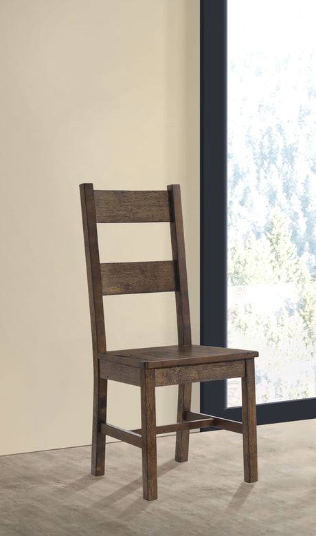 Coleman 79" Rectangular Dining Table & Sets - Farmhouse Ladder-Back Chairs in Rustic Golden Brown - lifestyle