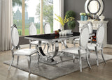 Anchorage 95" Black Glass Top Dining Table & Cream Leatherette Side Chairs - Polished Stainless Steel – view 6
