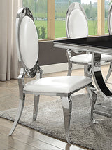 Anchorage 95" Black Glass Top Dining Table & Cream Leatherette Side Chairs - Polished Stainless Steel – view 2