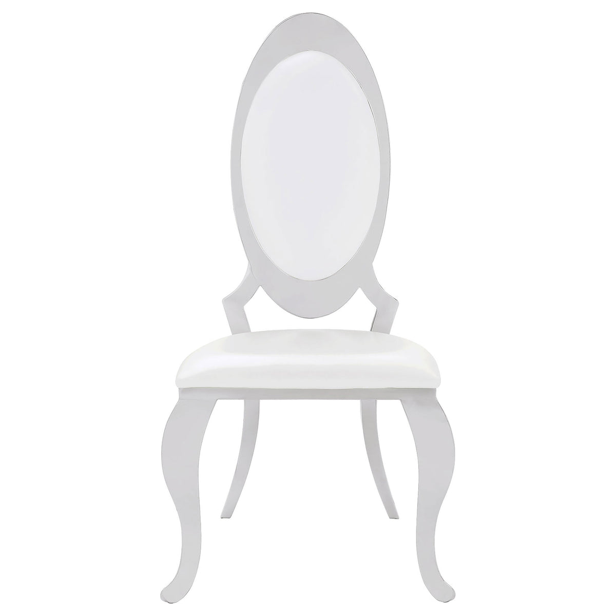 Anchorage 95" Black Glass Top Dining Table & Cream Leatherette Side Chairs - Polished Stainless Steel – view 8
