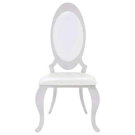 Anchorage 95" Black Glass Top Dining Table & Cream Leatherette Side Chairs - Polished Stainless Steel – view 8