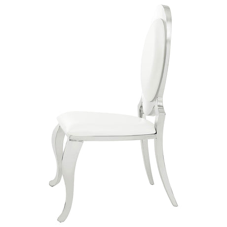 Anchorage 95" Black Glass Top Dining Table & Cream Leatherette Side Chairs - Polished Stainless Steel – view 10