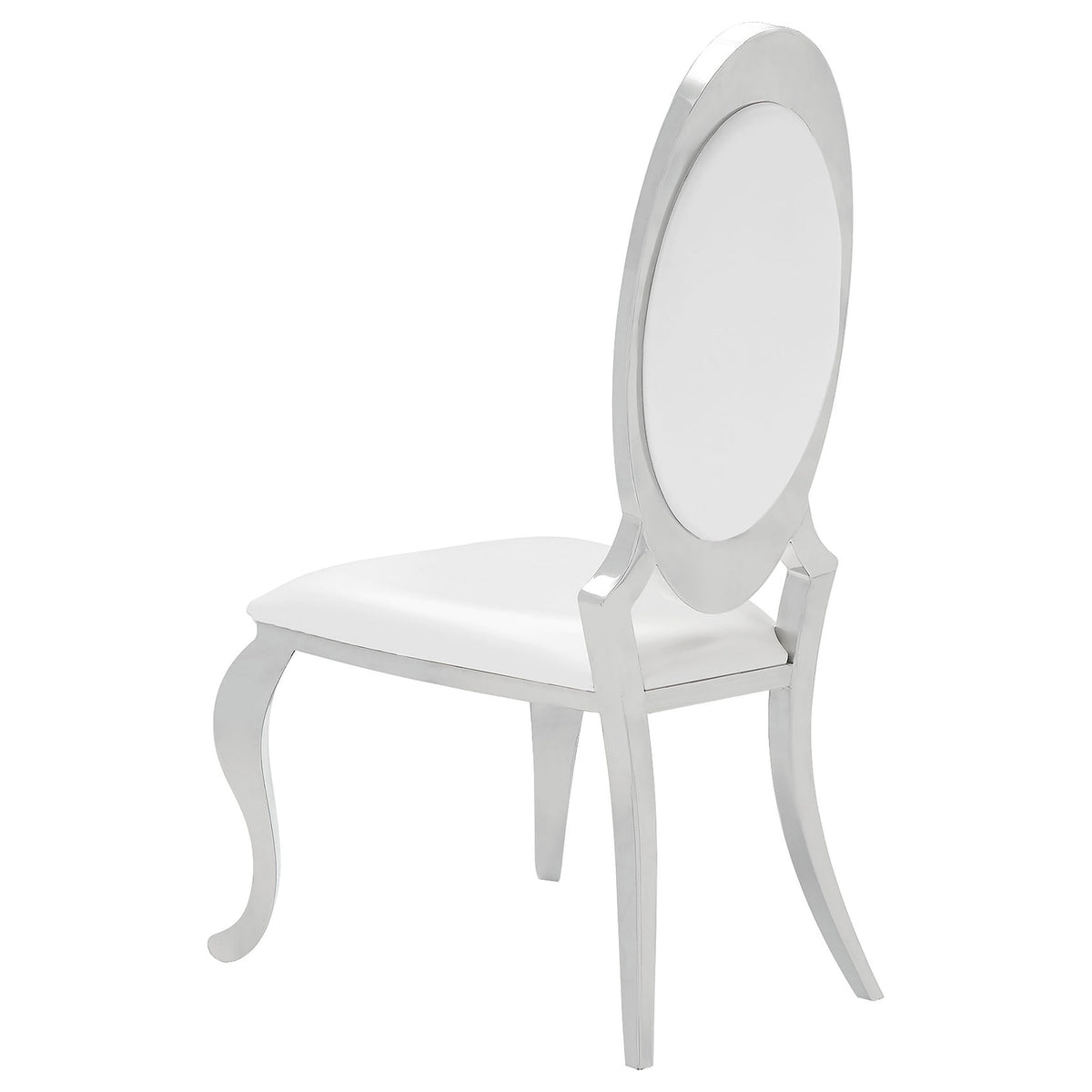 Anchorage 95" Black Glass Top Dining Table & Cream Leatherette Side Chairs - Polished Stainless Steel – view 11