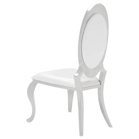 Anchorage 95" Black Glass Top Dining Table & Cream Leatherette Side Chairs - Polished Stainless Steel – view 11