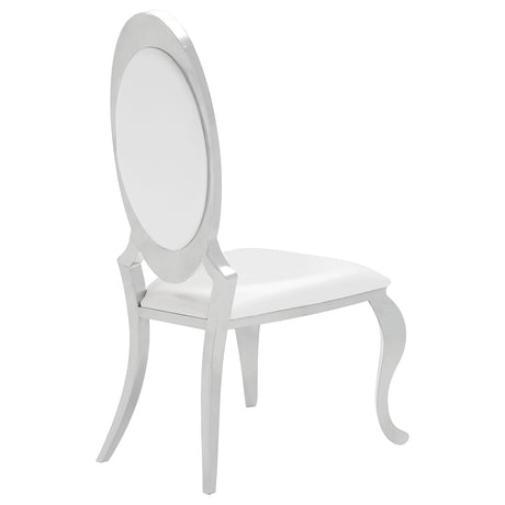 Anchorage 95" Black Glass Top Dining Table & Cream Leatherette Side Chairs - Polished Stainless Steel – view 12