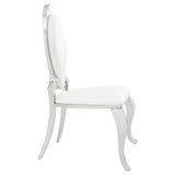 Anchorage 95" Black Glass Top Dining Table & Cream Leatherette Side Chairs - Polished Stainless Steel – view 13