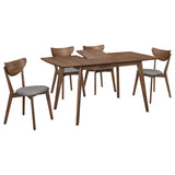 Alfredo Mid-Century Butterfly Leaf Dining Table & Sets - Natural Walnut with Grey Upholstered Chairs & Bench – view 13