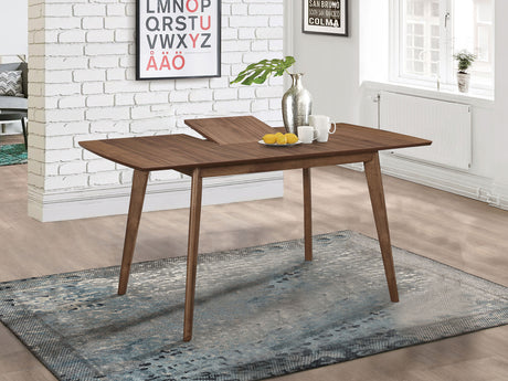 Alfredo Mid-Century Butterfly Leaf Dining Table & Sets - Natural Walnut with Grey Upholstered Chairs & Bench – view 1