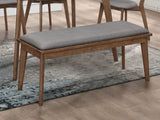 Alfredo Mid-Century Butterfly Leaf Dining Table & Sets - Natural Walnut with Grey Upholstered Chairs & Bench - lifestyle