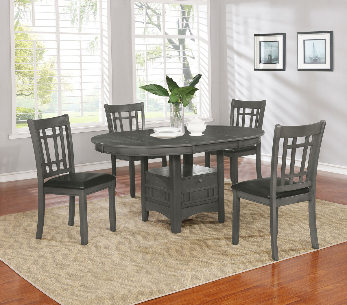 Lavon 42-60" Round to Oval Extension Dining Table & Sets - Pedestal Storage in Medium Grey – view 12