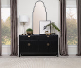 Brookmead Extendable Dining Collection - Wire-Brushed Black Table, Ivory Upholstered Chairs & Sideboard - lifestyle