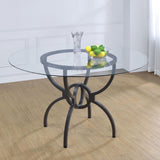 Aviano 48" Round Glass Top Dining Table & Base - Sculptural Ring-Motif Metal Base in Gunmetal – view 1
