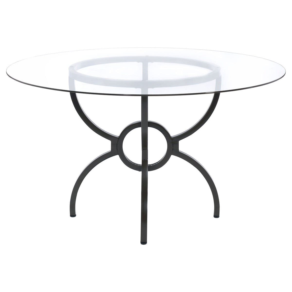 Aviano 48" Round Glass Top Dining Table & Base - Sculptural Ring-Motif Metal Base in Gunmetal – view 5