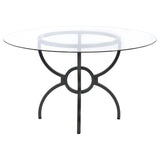 Aviano 48" Round Glass Top Dining Table & Base - Sculptural Ring-Motif Metal Base in Gunmetal – view 5