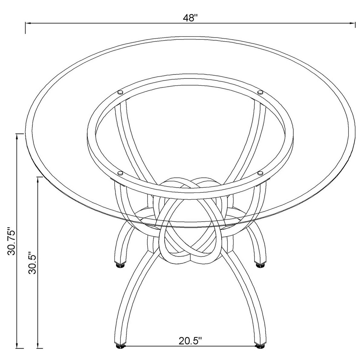 Aviano 48" Round Glass Top Dining Table & Base - Sculptural Ring-Motif Metal Base in Gunmetal – view 9