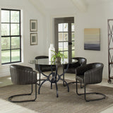Aviano 48" Round Glass Top Dining Table & Base - Sculptural Ring-Motif Metal Base in Gunmetal – view 11