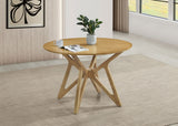 Elowen 42" Round Dining Table & 5-Piece Set - Mid-Century Geometric Base in Light Walnut – view 1