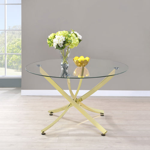 Beckham 46" Round Glass Top Dining Table - Sculptural Asterisk Base in Brass
