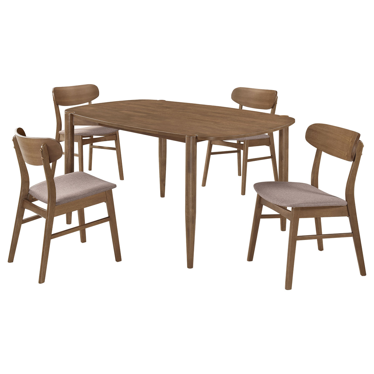 Dortch 63" Dining Table & Sets - Mid-Century Walnut Rubberwood with Curved-Back Brown Upholstered Chairs – view 14