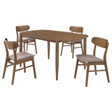 Dortch 63" Dining Table & Sets - Mid-Century Walnut Rubberwood with Curved-Back Brown Upholstered Chairs – view 14