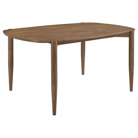 Dortch 63" Dining Table & Sets - Mid-Century Walnut Rubberwood with Curved-Back Brown Upholstered Chairs – view 15