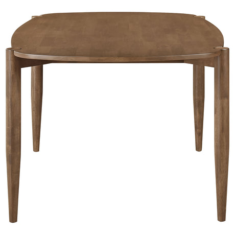 Dortch 63" Dining Table & Sets - Mid-Century Walnut Rubberwood with Curved-Back Brown Upholstered Chairs – view 8