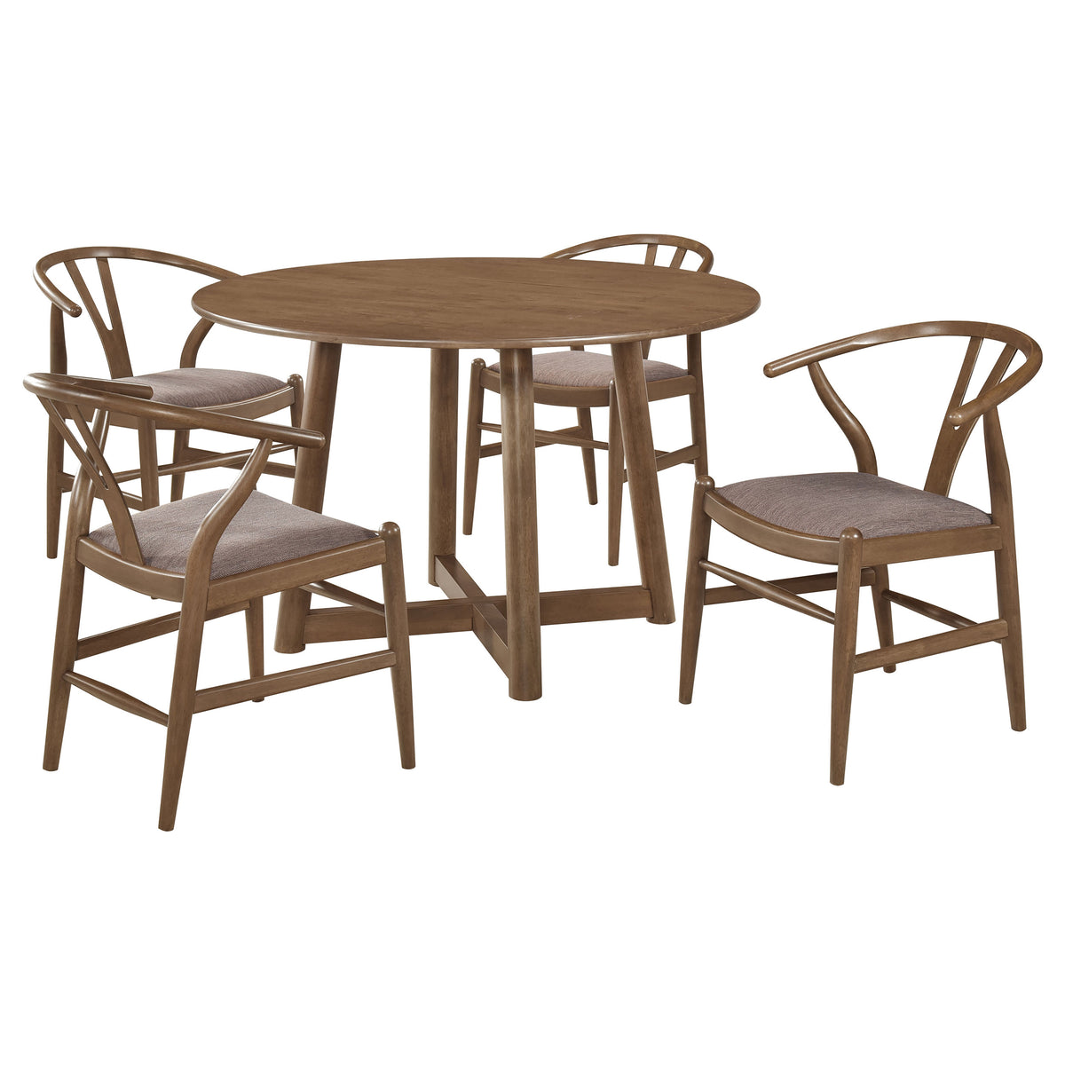 Dinah 47" Round Dining Table & 5-Piece Set - Mid-Century Walnut with Sculptural Interlocking Base – view 9