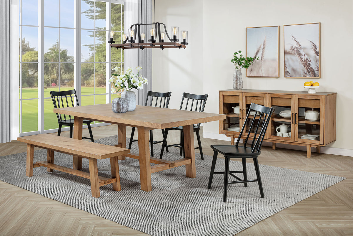 Middleton Extension Dining Collection - 6pcs- 76" Table + 4 Black Windsor Chairs + Bench