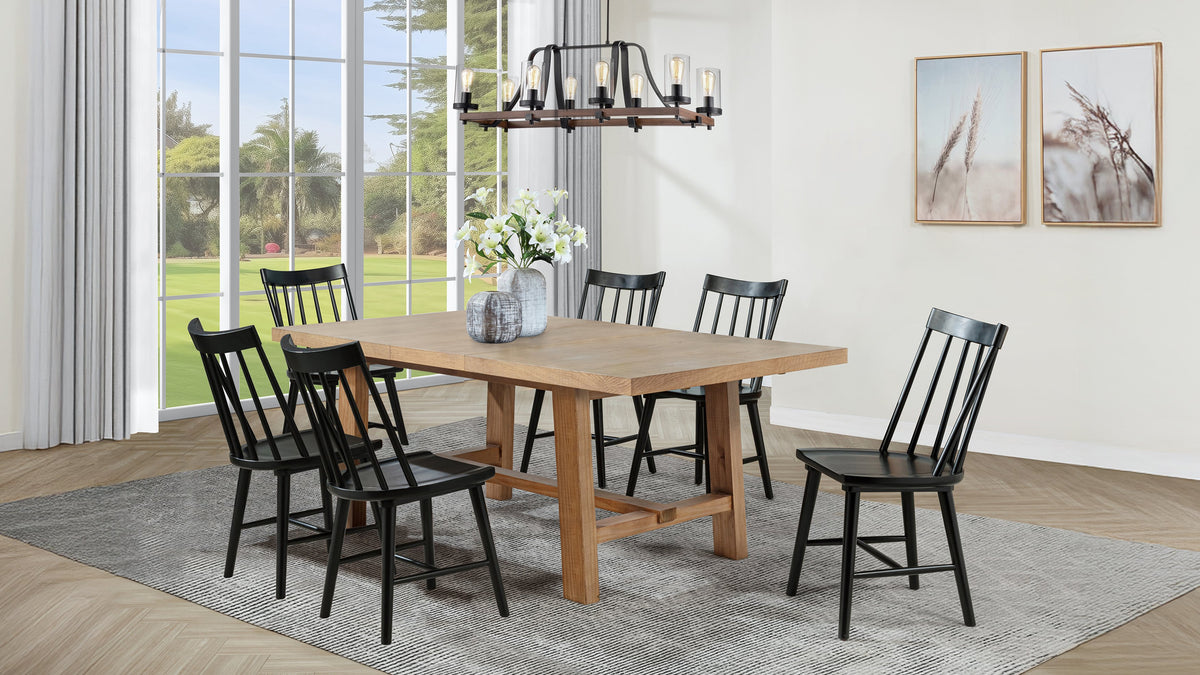 Middleton Extension Dining Collection - 7pcs- 76" Table + 6 Black Windsor Chairs