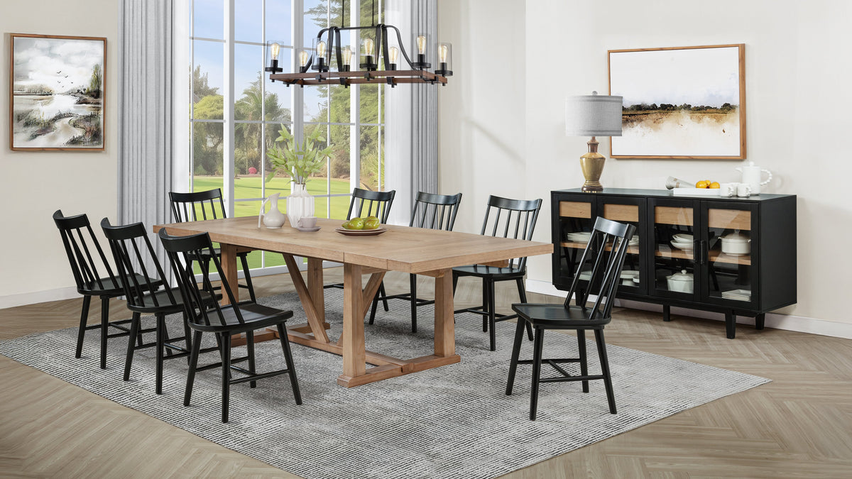 Middleton Extension Dining Collection - 10pcs- 106" Table + 8 Black Windsor Chairs + Sideboard
