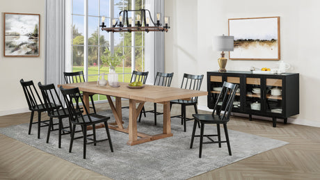 Middleton Extension Dining Collection - 10pcs- 106" Table + 8 Black Windsor Chairs + Sideboard
