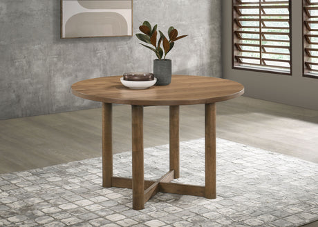 Crestmore Dining Collection - 71" Rectangular Trestle or 46" Round Table, Wedge-Back Chairs & Sideboard in Walnut - lifestyle