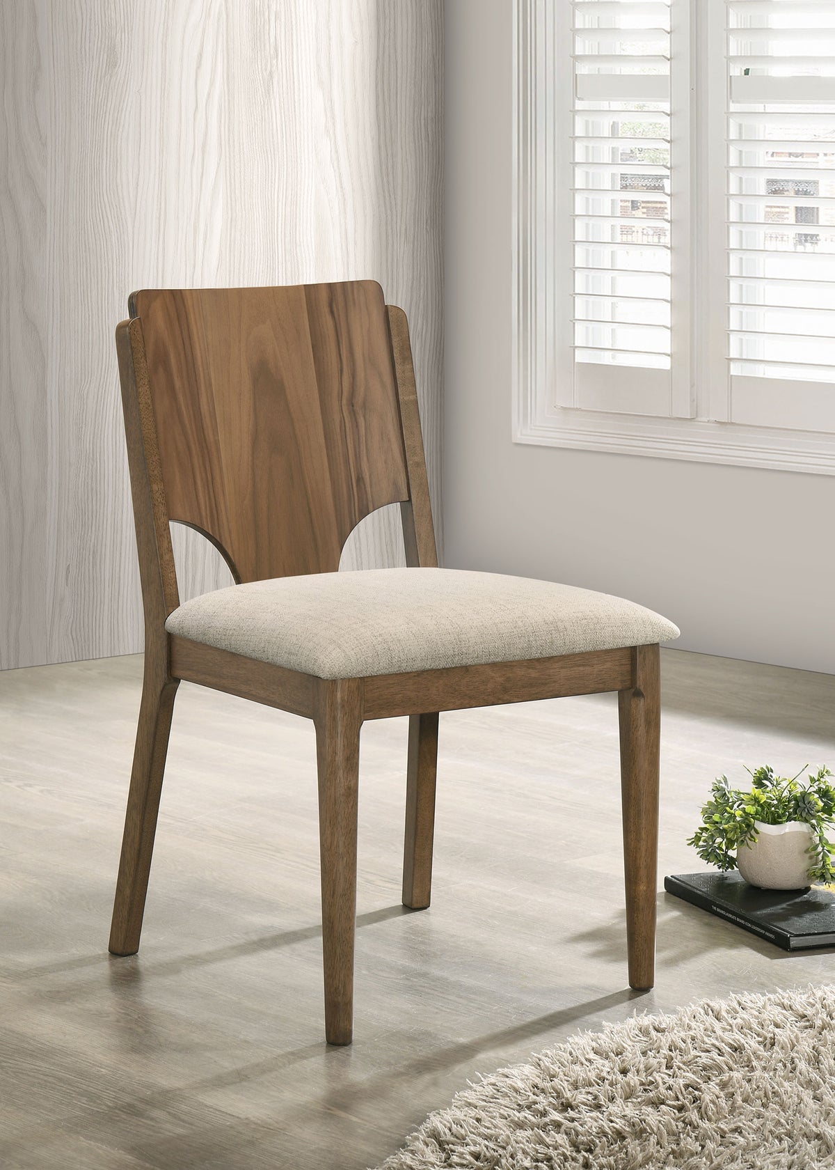 Crestmore Dining Collection - 71" Rectangular Trestle or 46" Round Table, Wedge-Back Chairs & Sideboard in Walnut - lifestyle