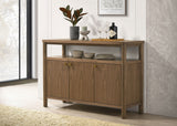 Crestmore Dining Collection - 71" Rectangular Trestle or 46" Round Table, Wedge-Back Chairs & Sideboard in Walnut - lifestyle