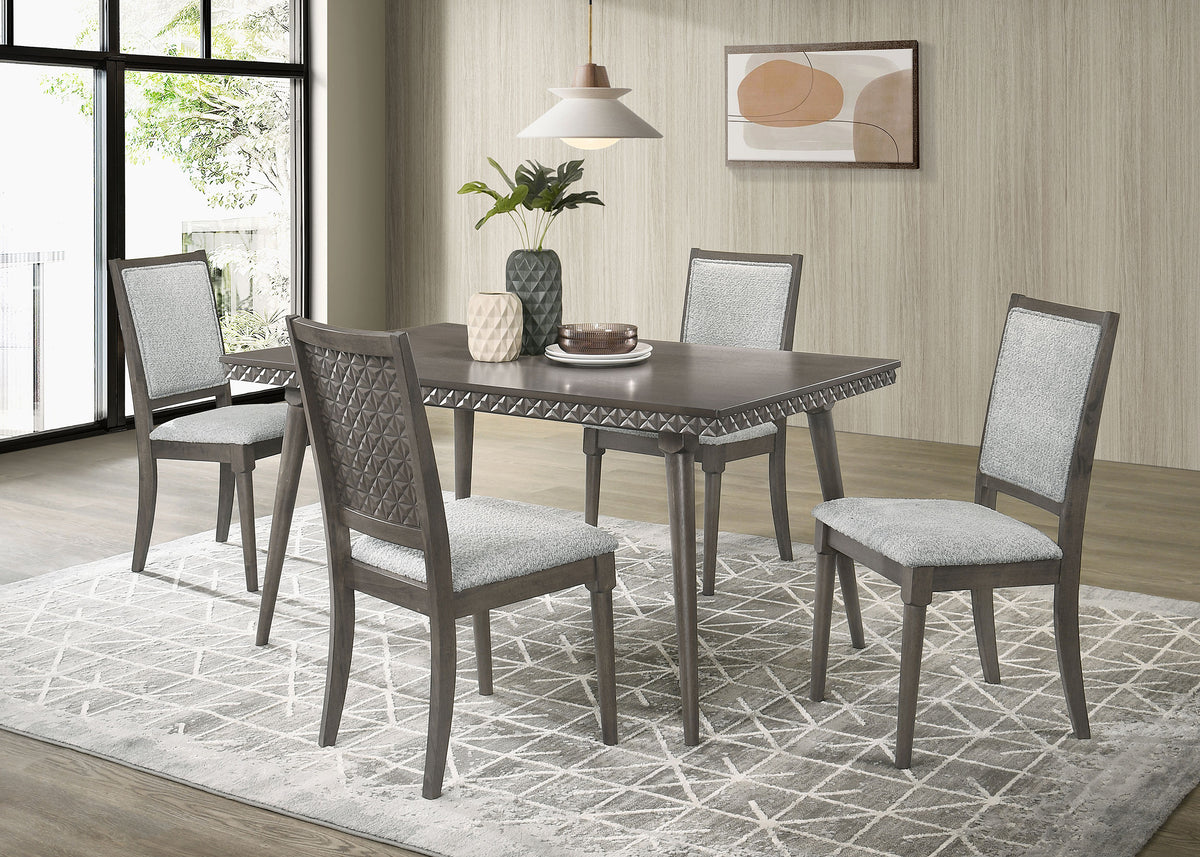 Onslow 59" Mid-Century Dining Table & 5-Piece Set - Dark Brown with Grey Upholstered Geometric-Back Chairs – view 12