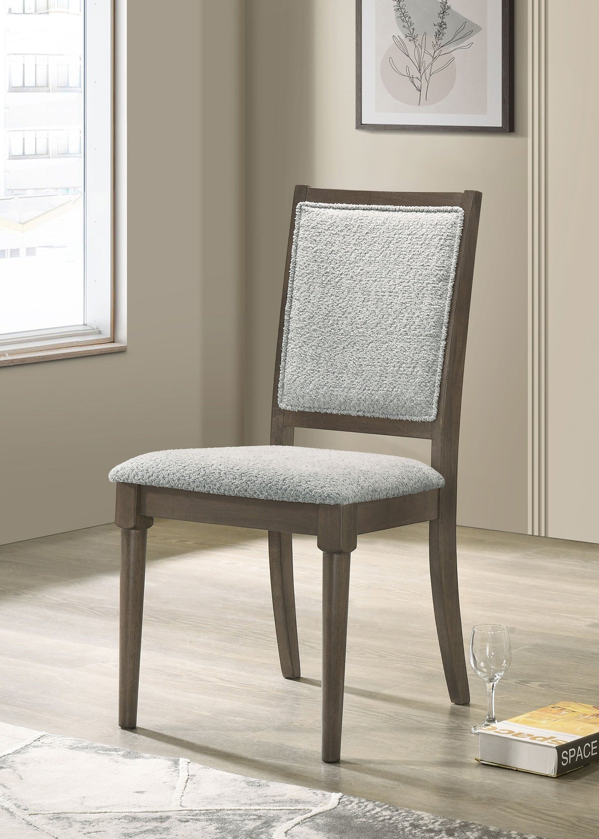Onslow 59" Mid-Century Dining Table & 5-Piece Set - Dark Brown with Grey Upholstered Geometric-Back Chairs - lifestyle