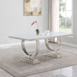 Antoine 95" Rectangular Glass Top Dining Table - Contemporary Polished Stainless Steel Trestle Base – view 1
