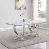 Antoine 95" Rectangular Glass Top Dining Table - Contemporary Polished Stainless Steel Trestle Base – view 1