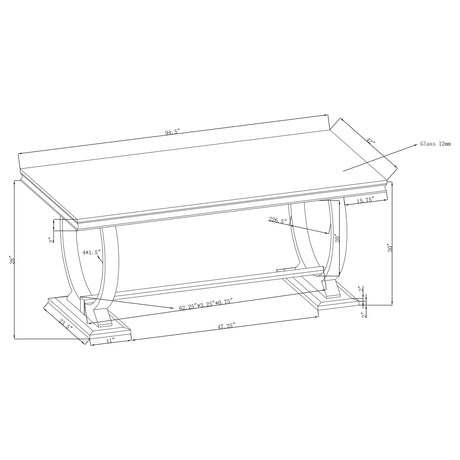Antoine 95" Rectangular Glass Top Dining Table - Contemporary Polished Stainless Steel Trestle Base – view 3